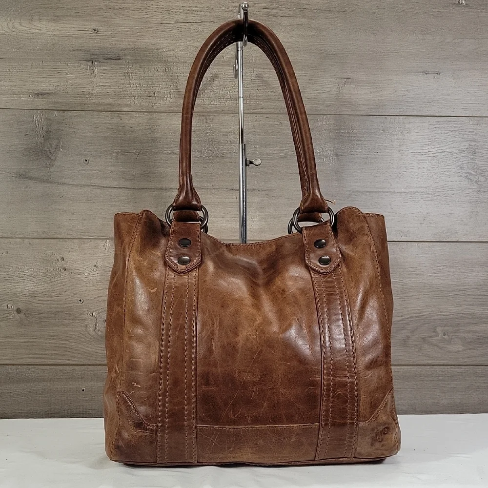 Vintage Frye Melissa Brown Distressed Leather Shoulder Bag Satchel Purse Handbag